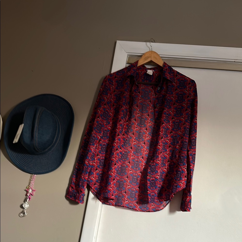 Stylish Red and Blue Western-style Shirt